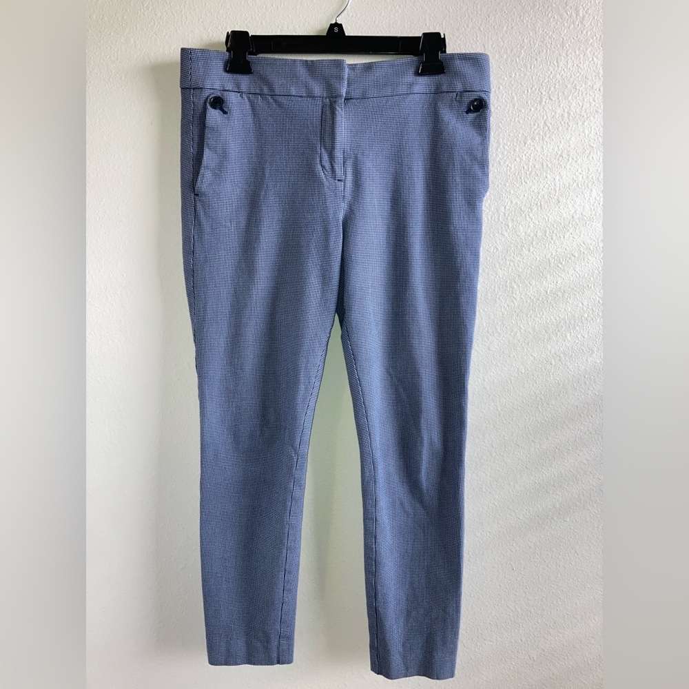 LOFT Marisa Skinny Ankle Pants Size 8 Blue Houndstooth Stretch